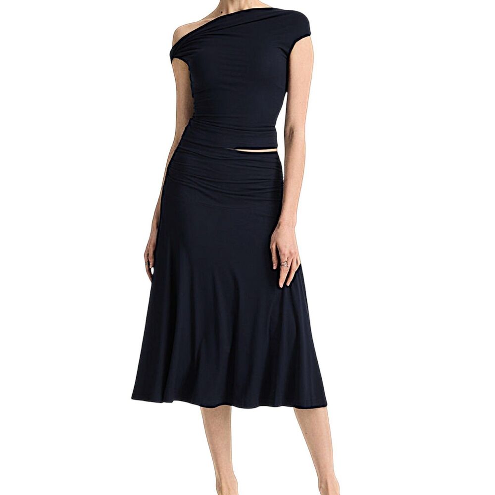 OGL Set Eco SkinKiss Multi-wear Bra Top & Side Ruched A-line Midi Skirt Black XL